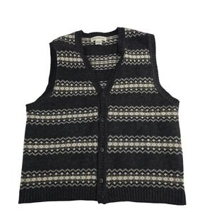 VTG Banana Republic Men's Fair Isle Knit‎ Lambswool Vest Size L Dark Gray